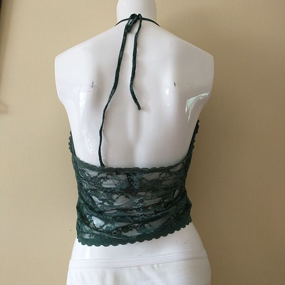 Butterfly Fly Away Cami Top L Kelly Green Lace Sheer Halter Open Y2K Halter - Picture 6 of 9